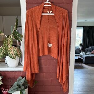 Moth Anthropologie Terracotta Open-Front High-Lo Wool Blend Cardigan Small